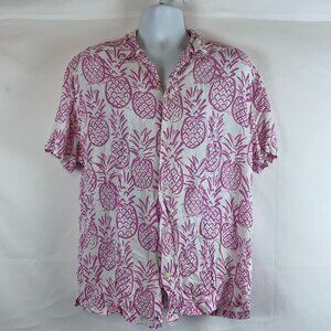 Chubbies Hawaiian Shirt XL White Lavender Pineapple Print Button Front Short Sle
